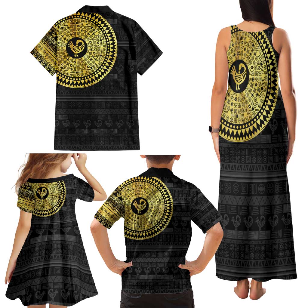 Sankofa Bird Family Matching Tank Maxi Dress and Hawaiian Shirt Adinkra Symbols - Gold Version