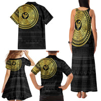 Sankofa Bird Family Matching Tank Maxi Dress and Hawaiian Shirt Adinkra Symbols - Gold Version