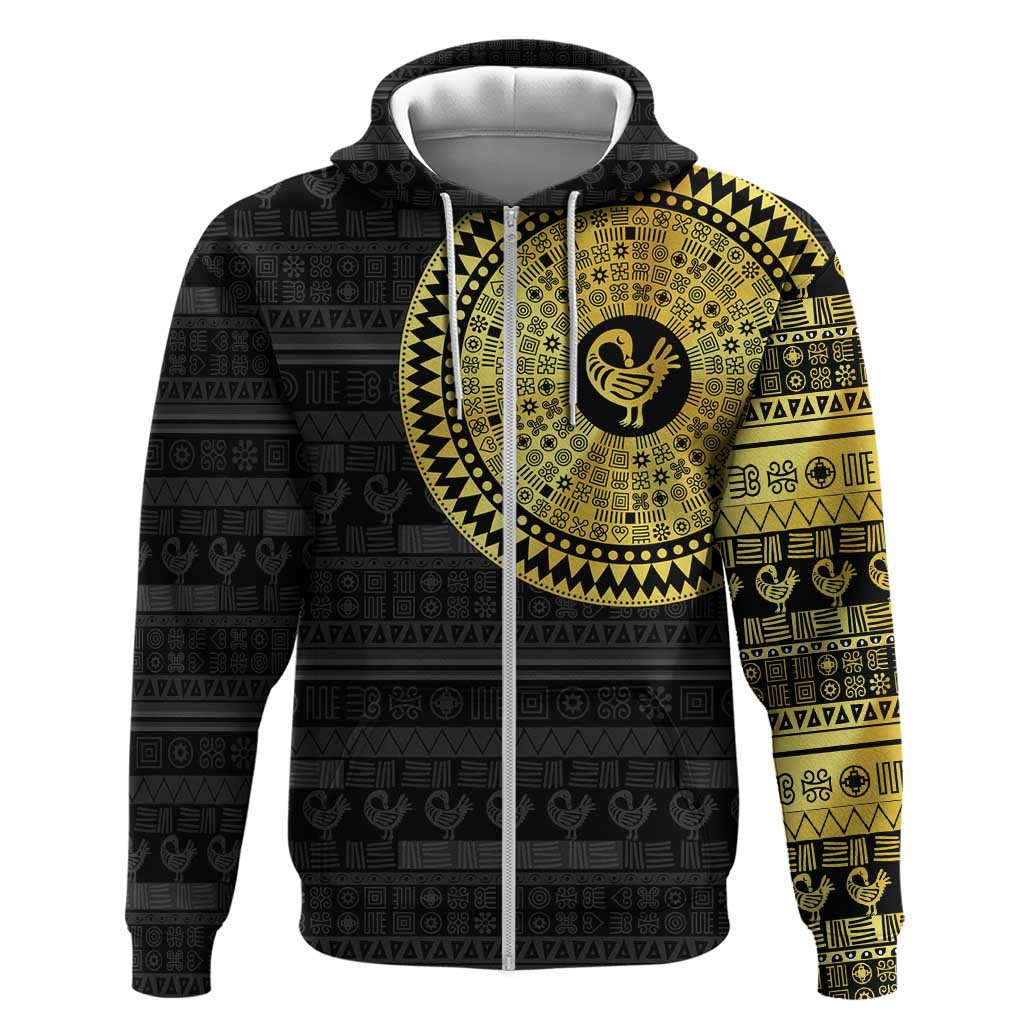 Sankofa Bird Hoodie Adinkra Symbols - Gold Version