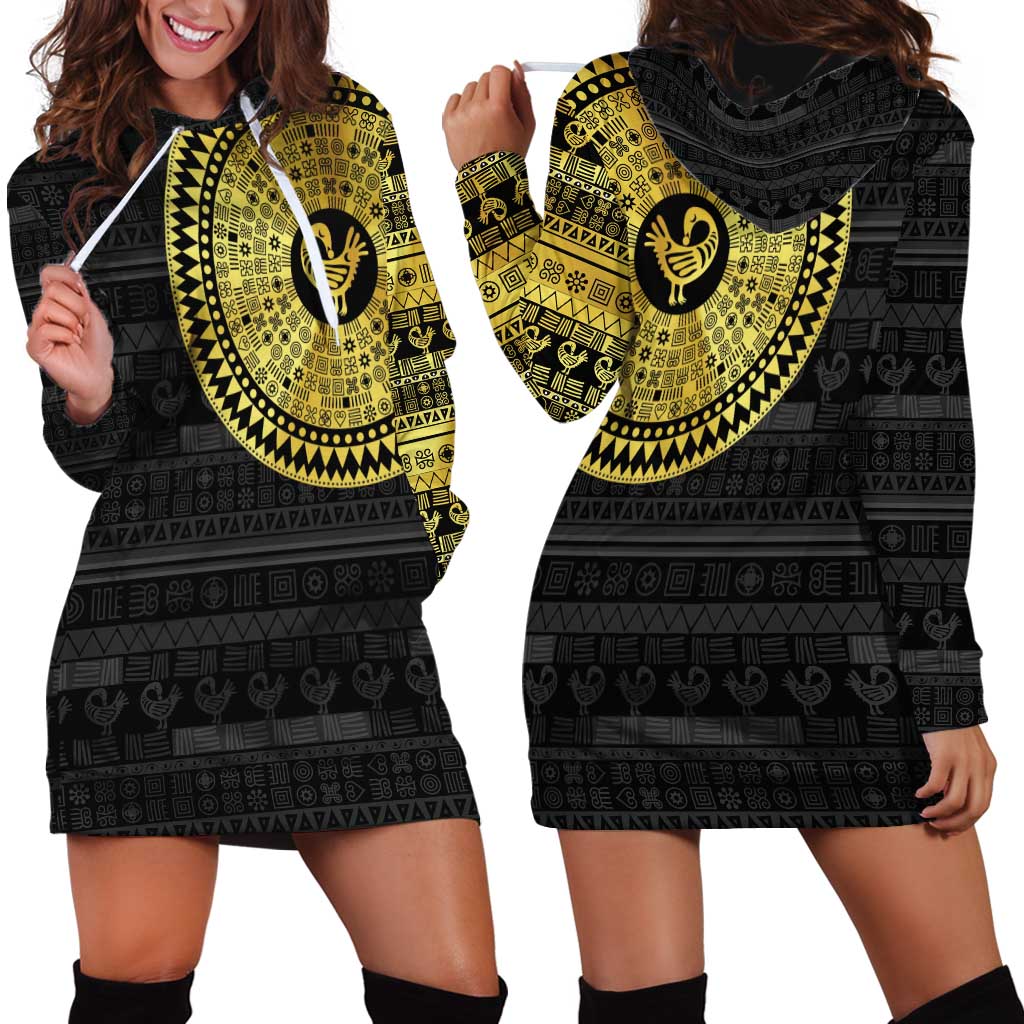Sankofa Bird Hoodie Dress Adinkra Symbols - Gold Version