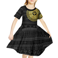 Sankofa Bird Kid Short Sleeve Dress Adinkra Symbols - Gold Version