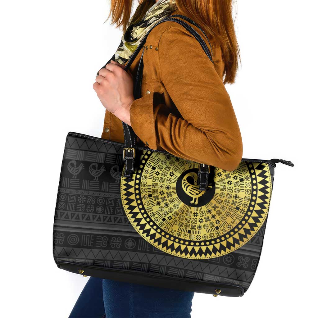 Sankofa Bird Leather Tote Bag Adinkra Symbols - Gold Version
