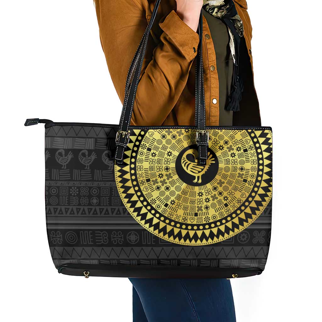 Sankofa Bird Leather Tote Bag Adinkra Symbols - Gold Version