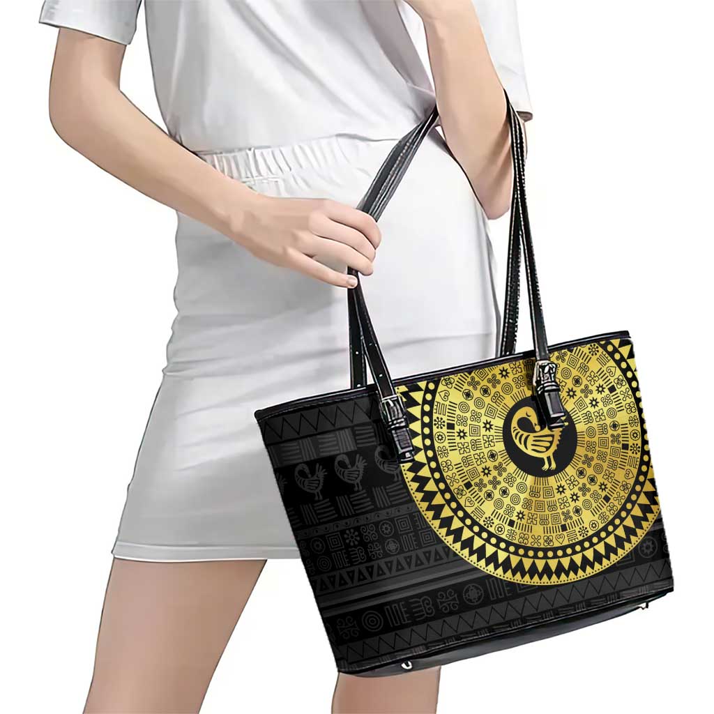 Sankofa Bird Leather Tote Bag Adinkra Symbols - Gold Version
