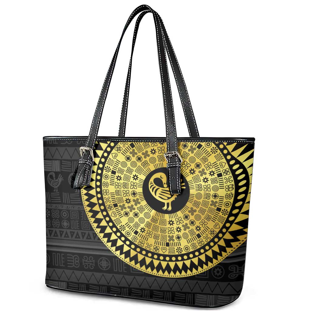 Sankofa Bird Leather Tote Bag Adinkra Symbols - Gold Version