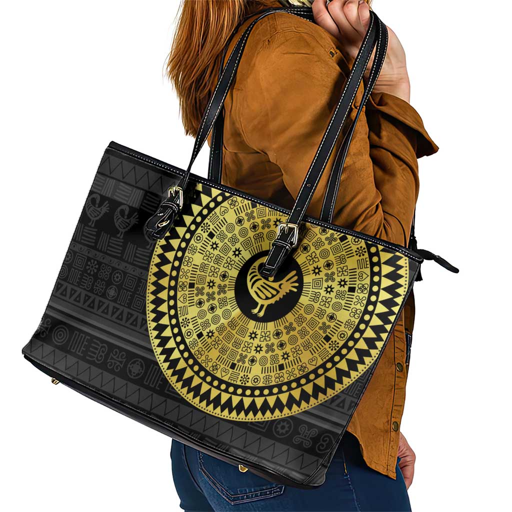 Sankofa Bird Leather Tote Bag Adinkra Symbols - Gold Version