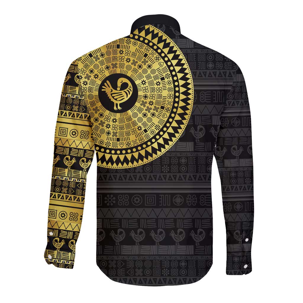 Sankofa Bird Long Sleeve Button Shirt Adinkra Symbols - Gold Version