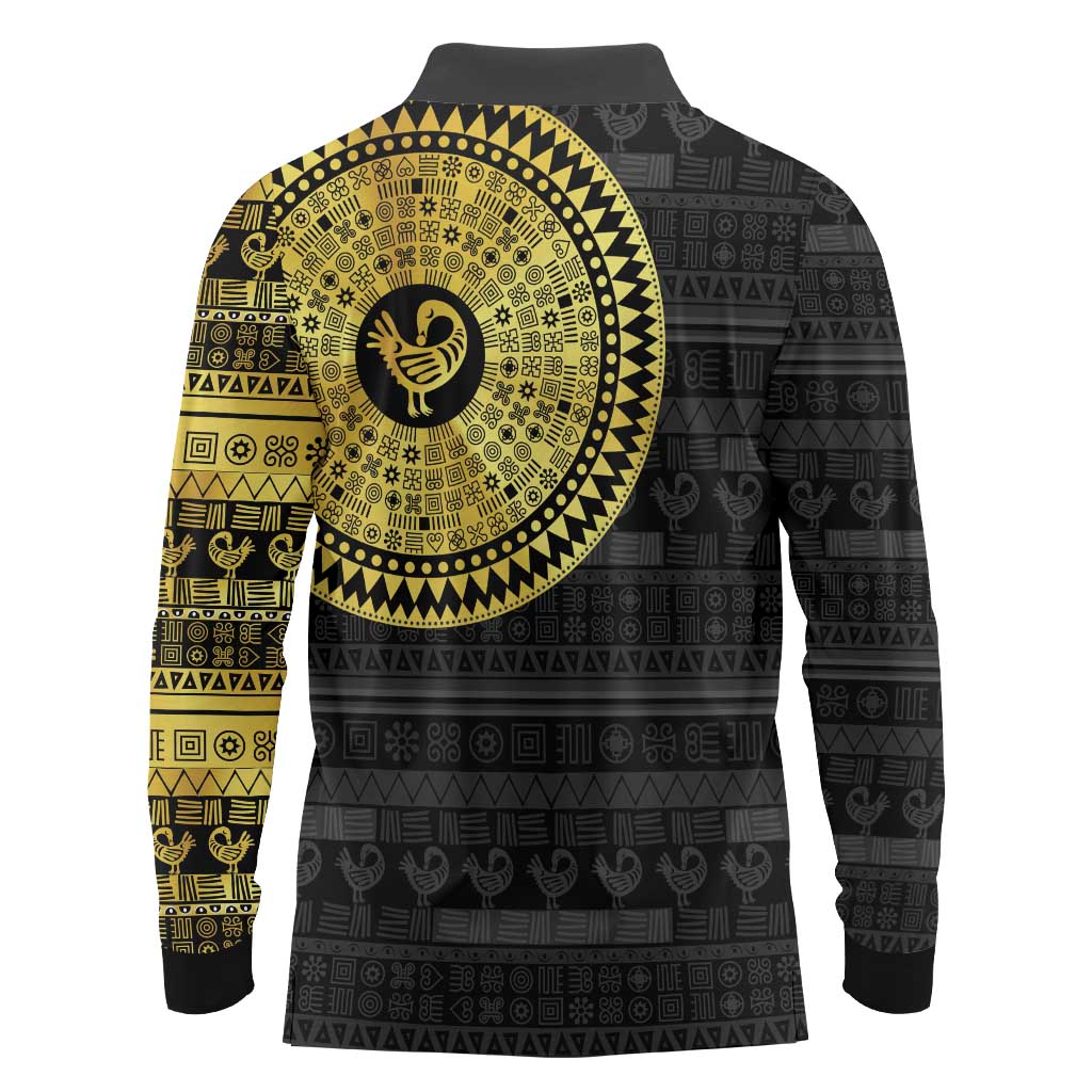 Sankofa Bird Long Sleeve Polo Shirt Adinkra Symbols - Gold Version