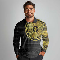 Sankofa Bird Long Sleeve Polo Shirt Adinkra Symbols - Gold Version