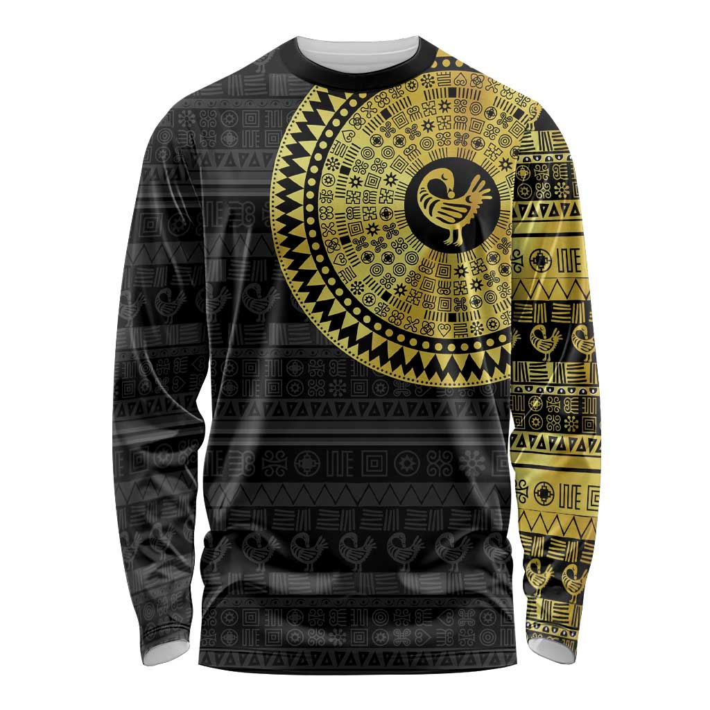 Sankofa Bird Long Sleeve Shirt Adinkra Symbols - Gold Version