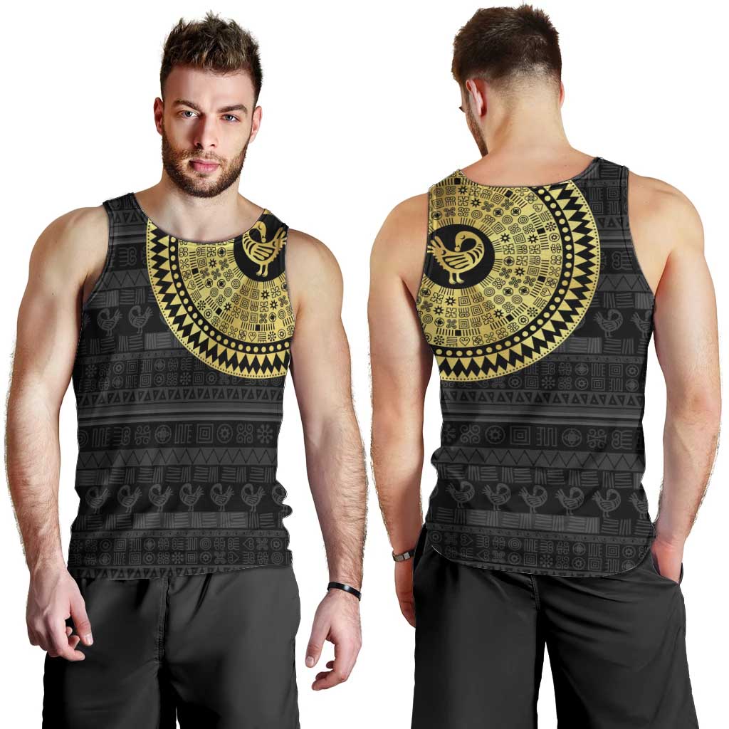 Sankofa Bird Men Tank Top Adinkra Symbols - Gold Version