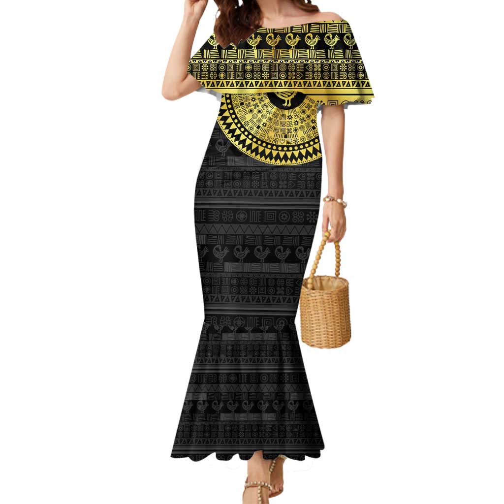Sankofa Bird Mermaid Dress Adinkra Symbols - Gold Version
