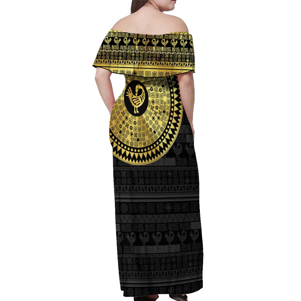 Sankofa Bird Off Shoulder Maxi Dress Adinkra Symbols - Gold Version