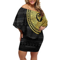 Sankofa Bird Off Shoulder Short Dress Adinkra Symbols - Gold Version
