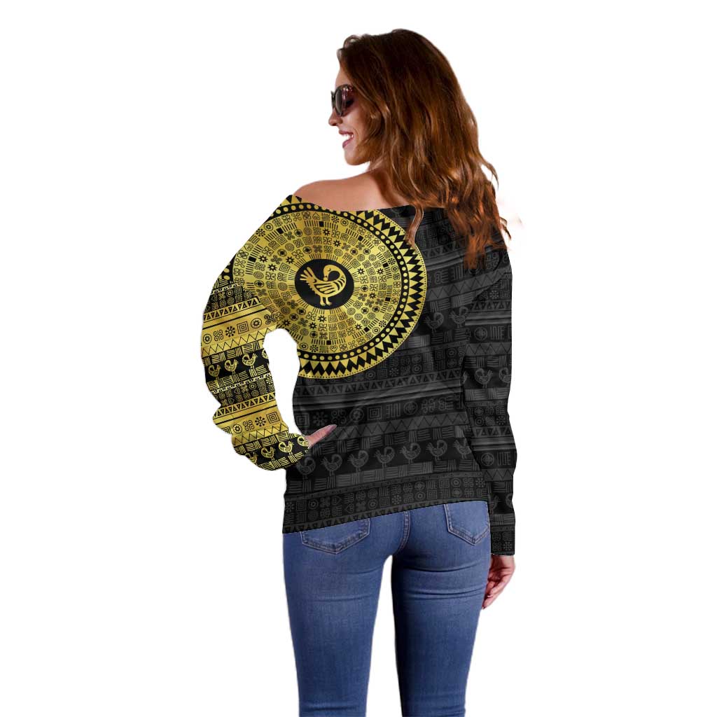 Sankofa Bird Off Shoulder Sweater Adinkra Symbols - Gold Version