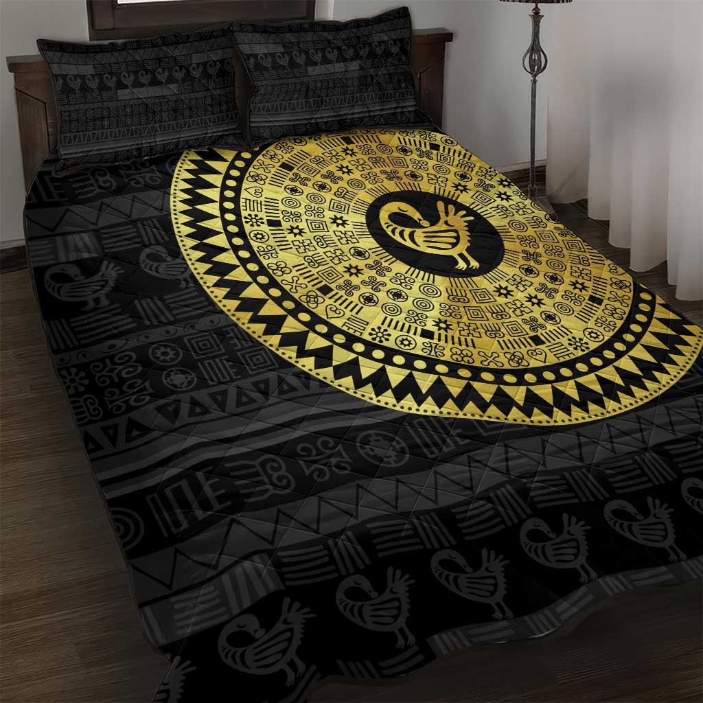 Sankofa Bird Quilt Bed Set Adinkra Symbols - Gold Version