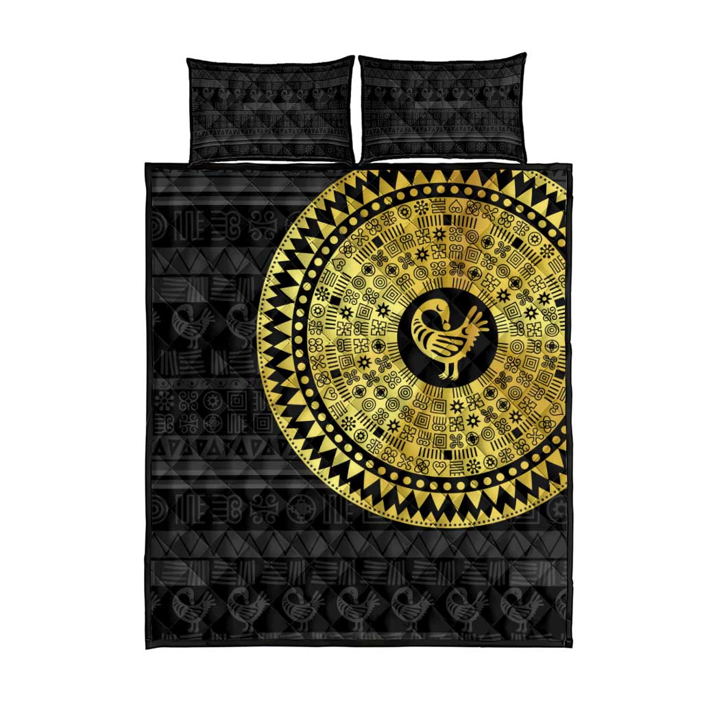 Sankofa Bird Quilt Bed Set Adinkra Symbols - Gold Version