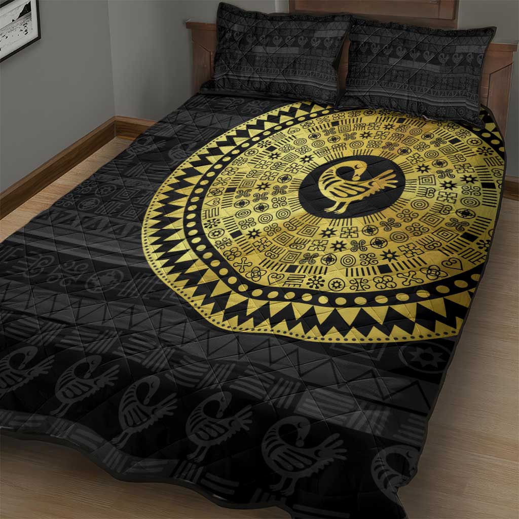 Sankofa Bird Quilt Bed Set Adinkra Symbols - Gold Version