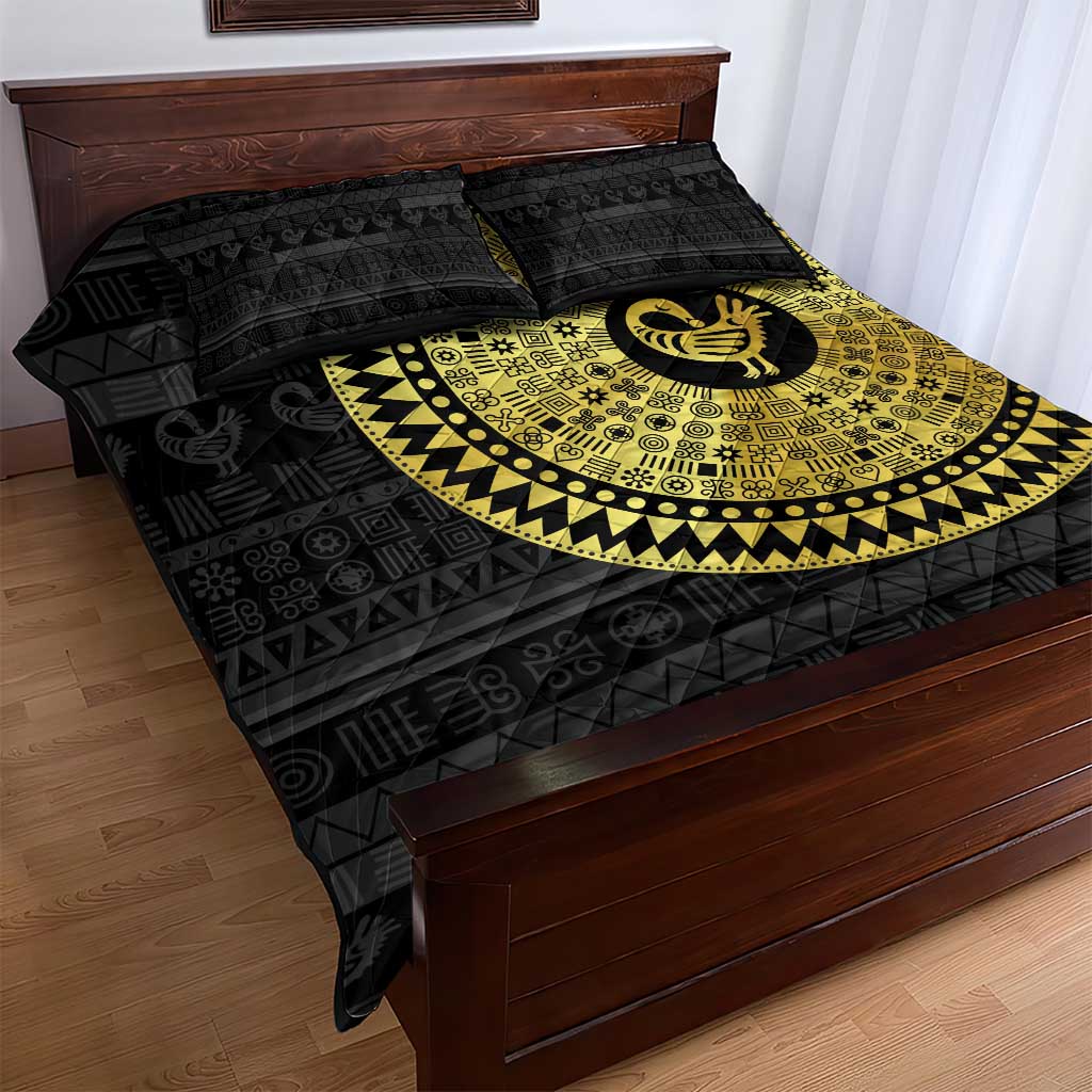Sankofa Bird Quilt Bed Set Adinkra Symbols - Gold Version