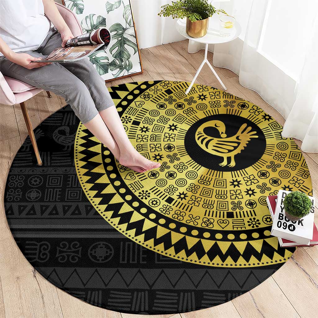 Sankofa Bird Round Carpet Adinkra Symbols - Gold Version