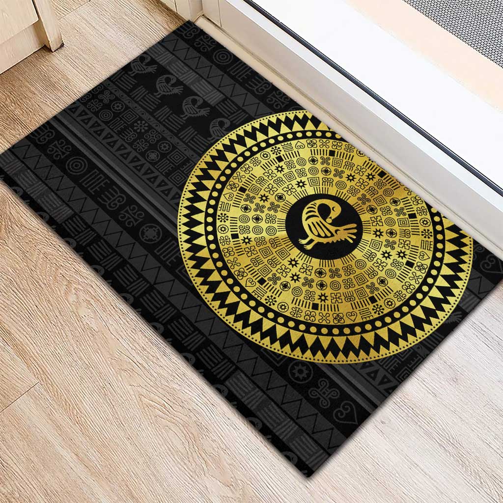 Sankofa Bird Rubber Doormat Adinkra Symbols - Gold Version