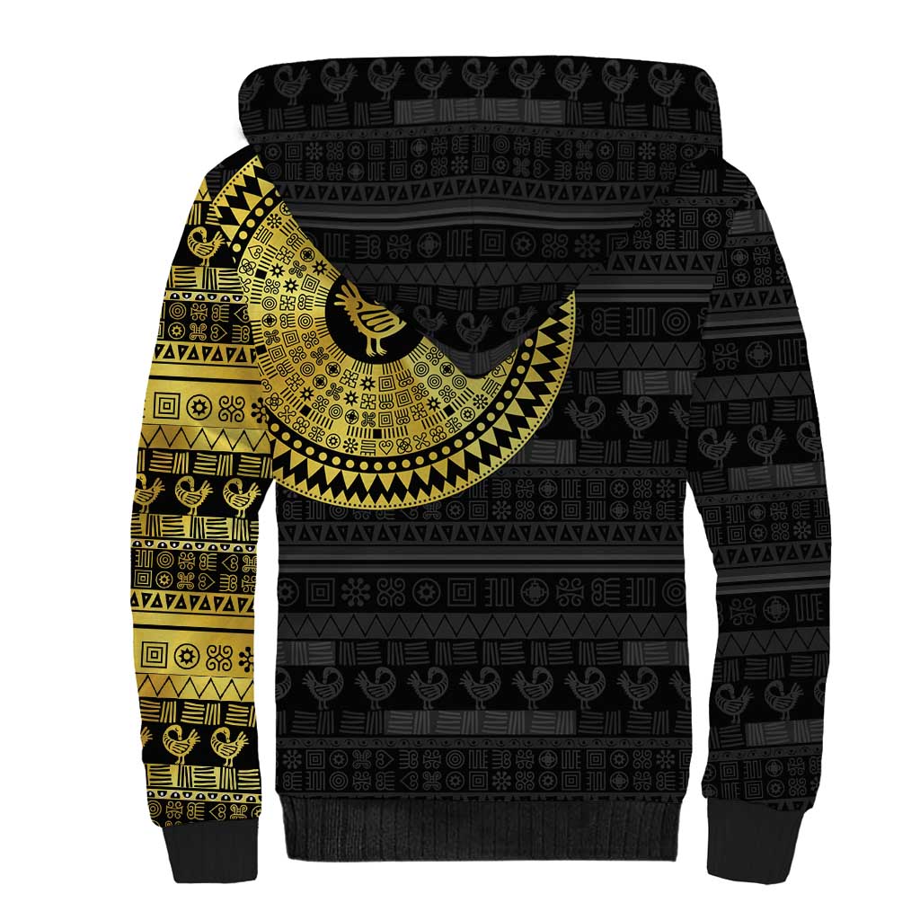 Sankofa Bird Sherpa Hoodie Adinkra Symbols - Gold Version