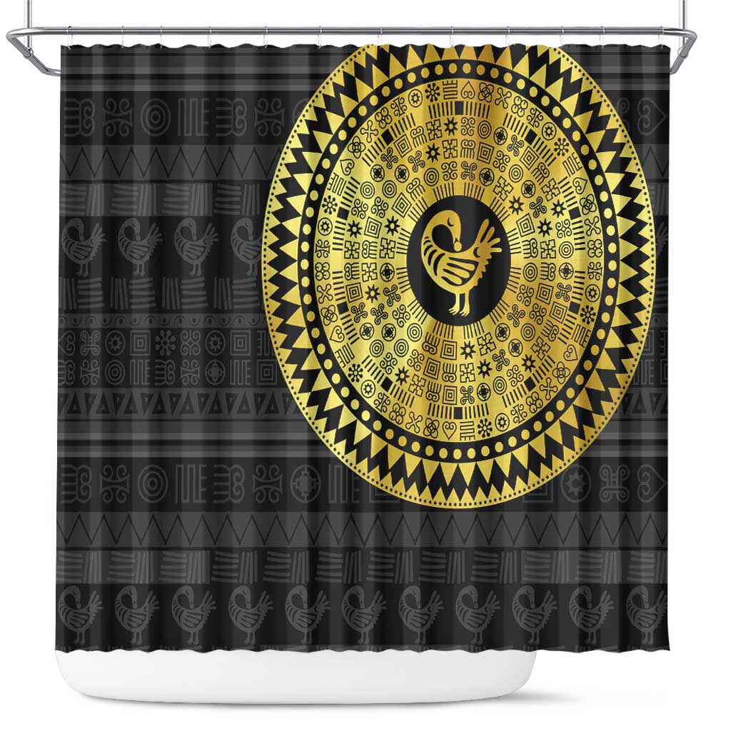 Sankofa Bird Shower Curtain Adinkra Symbols - Gold Version