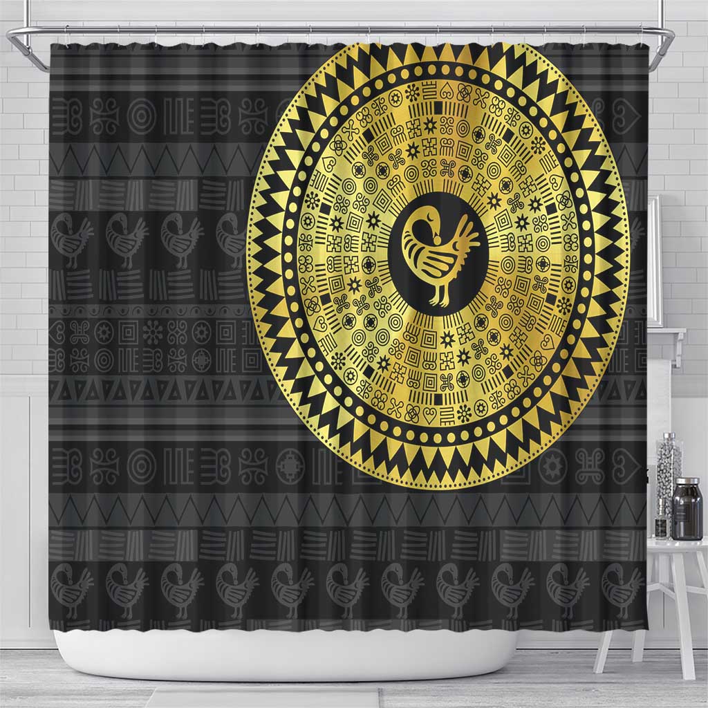 Sankofa Bird Shower Curtain Adinkra Symbols - Gold Version