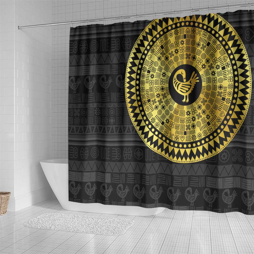 Sankofa Bird Shower Curtain Adinkra Symbols - Gold Version