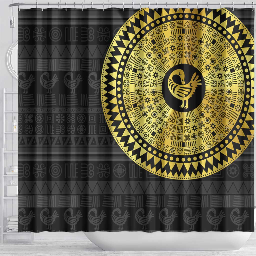 Sankofa Bird Shower Curtain Adinkra Symbols - Gold Version