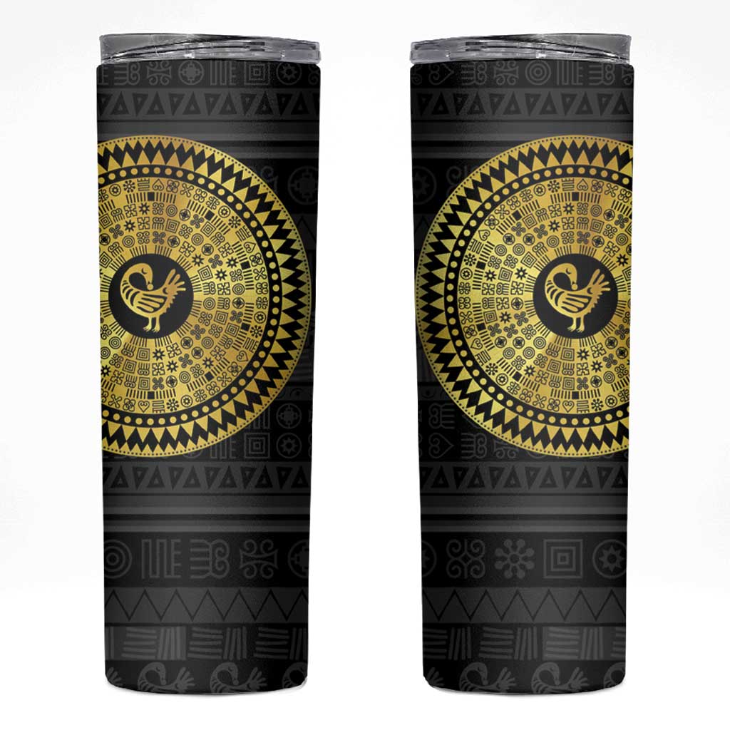 Sankofa Bird Skinny Tumbler Adinkra Symbols - Gold Version