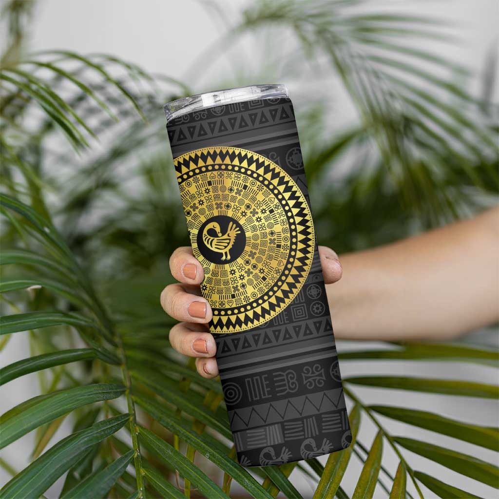 Sankofa Bird Skinny Tumbler Adinkra Symbols - Gold Version