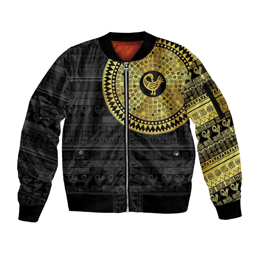 Sankofa Bird Sleeve Zip Bomber Jacket Adinkra Symbols - Gold Version