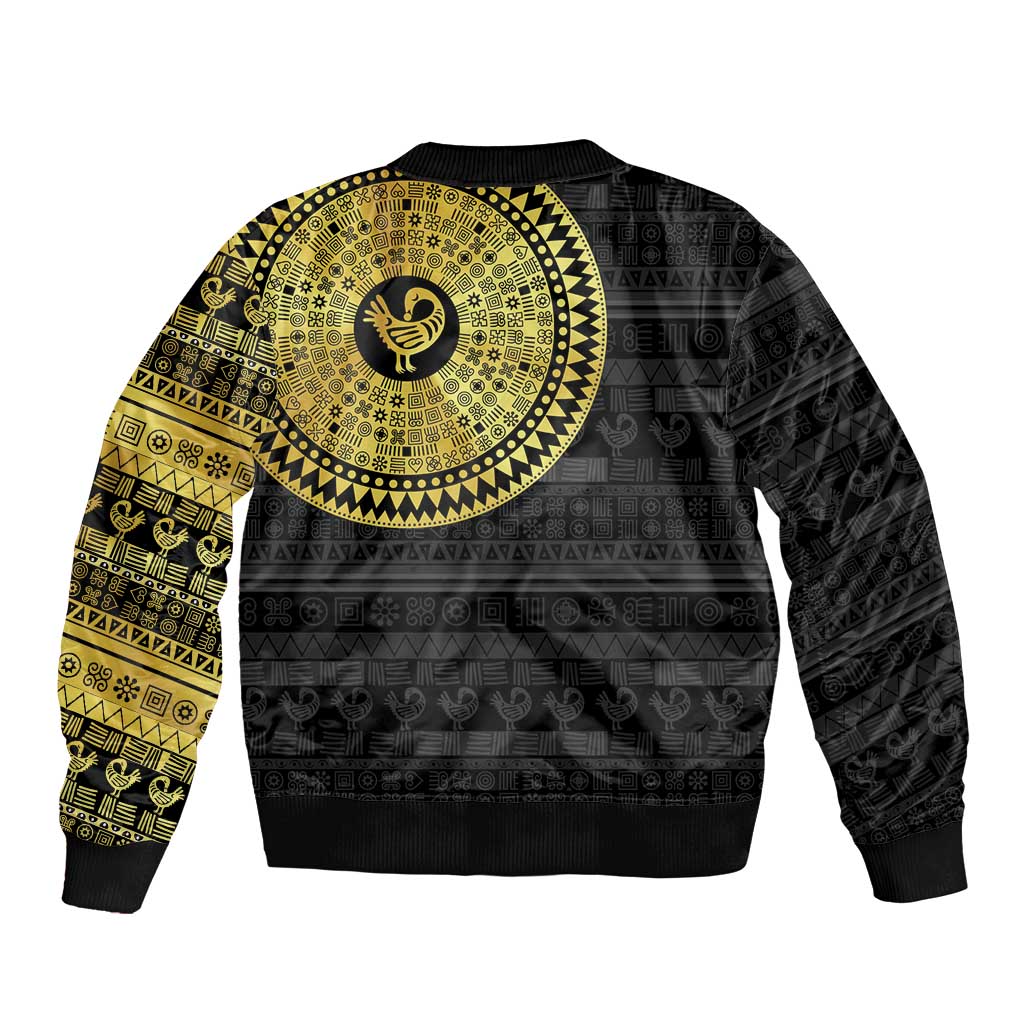 Sankofa Bird Sleeve Zip Bomber Jacket Adinkra Symbols - Gold Version