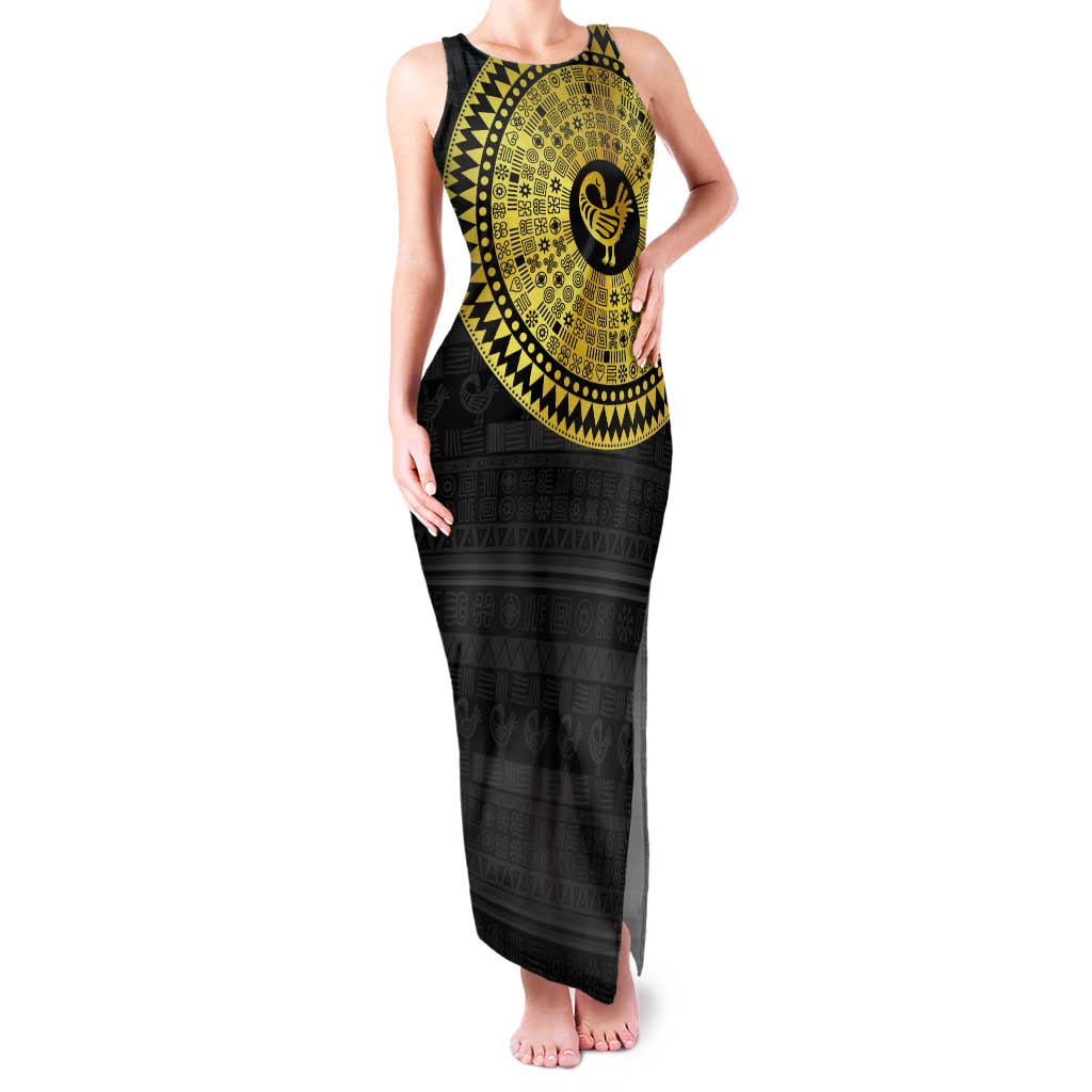 Sankofa Bird Tank Maxi Dress Adinkra Symbols - Gold Version