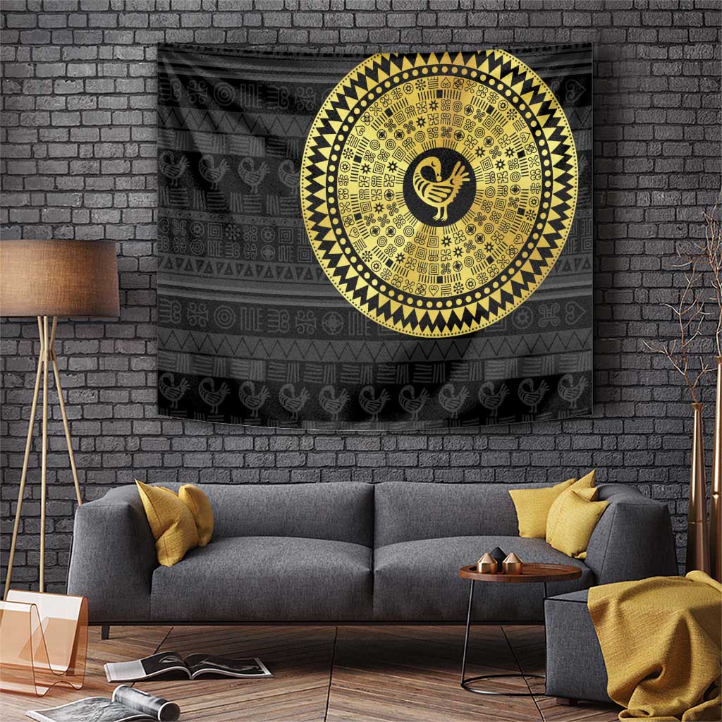 Sankofa Bird Tapestry Adinkra Symbols - Gold Version