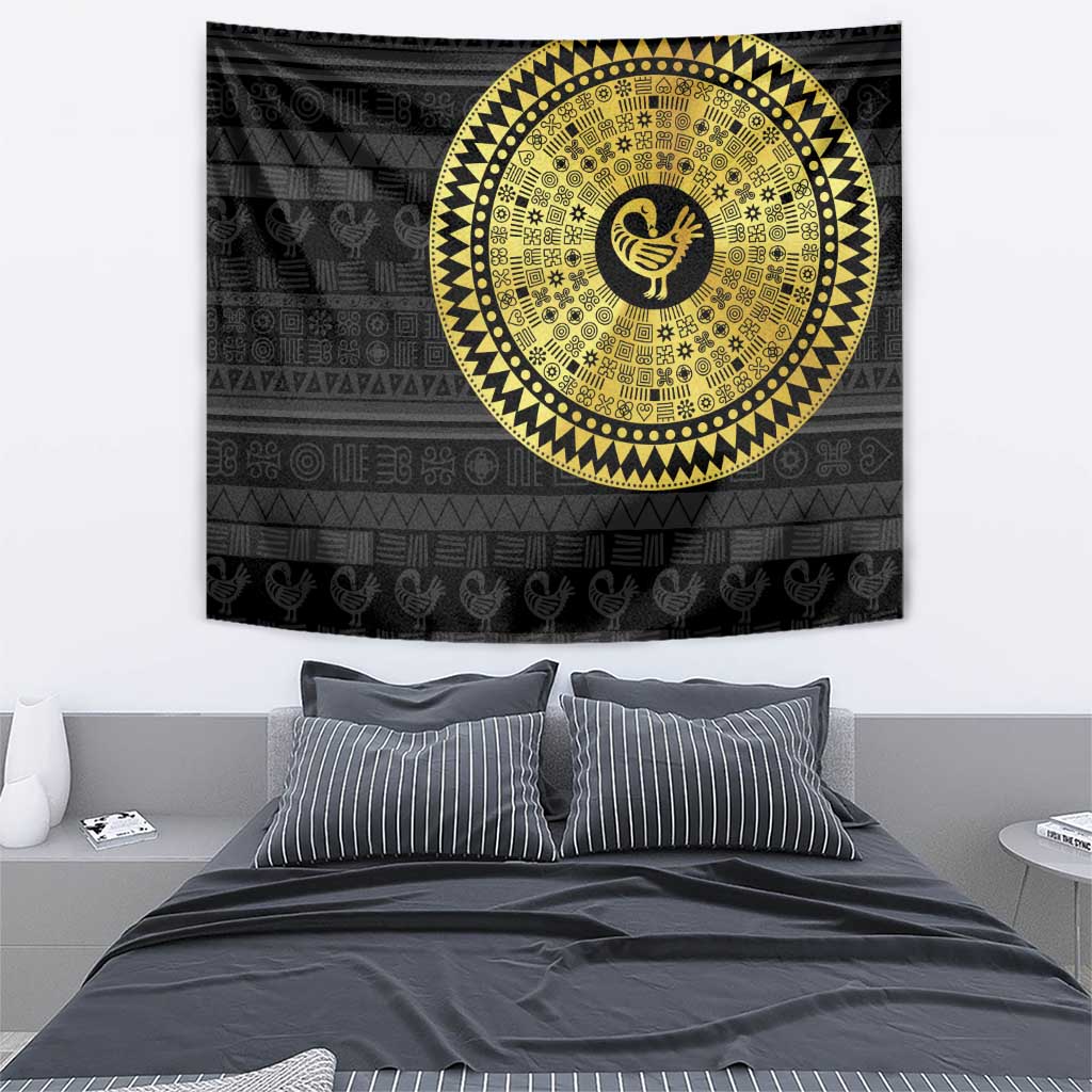 Sankofa Bird Tapestry Adinkra Symbols - Gold Version