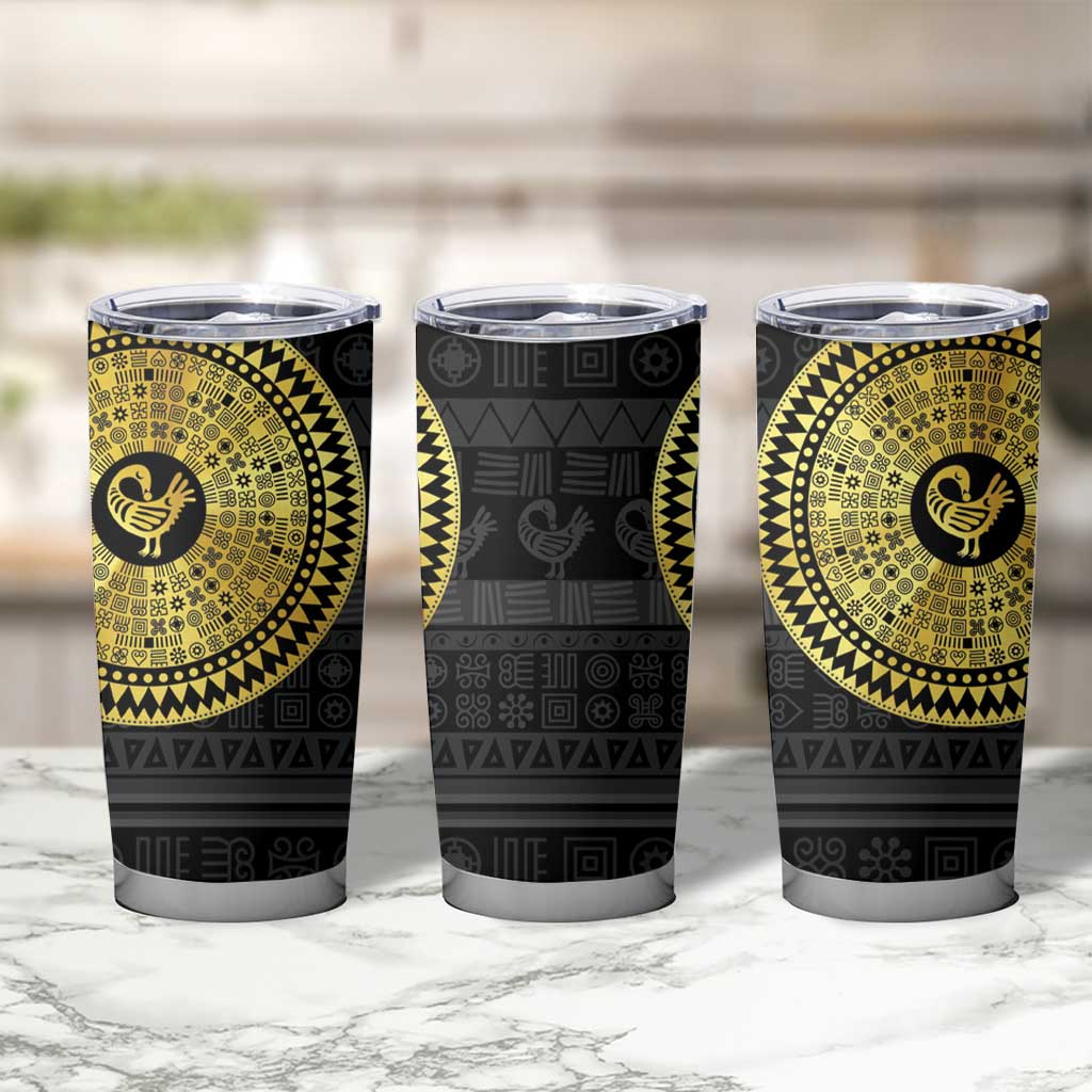 Sankofa Bird Tumbler Cup Adinkra Symbols - Gold Version