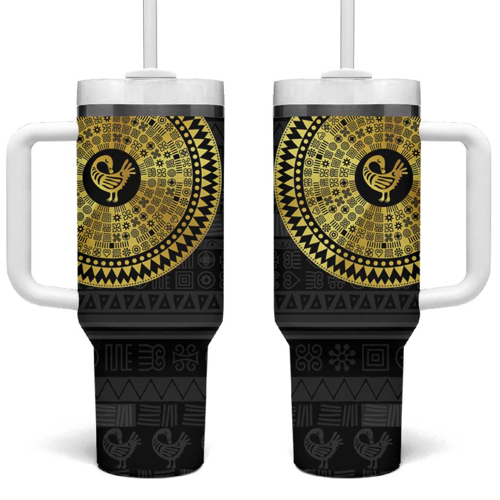 Sankofa Bird Tumbler With Handle Adinkra Symbols - Gold Version