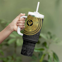 Sankofa Bird Tumbler With Handle Adinkra Symbols - Gold Version