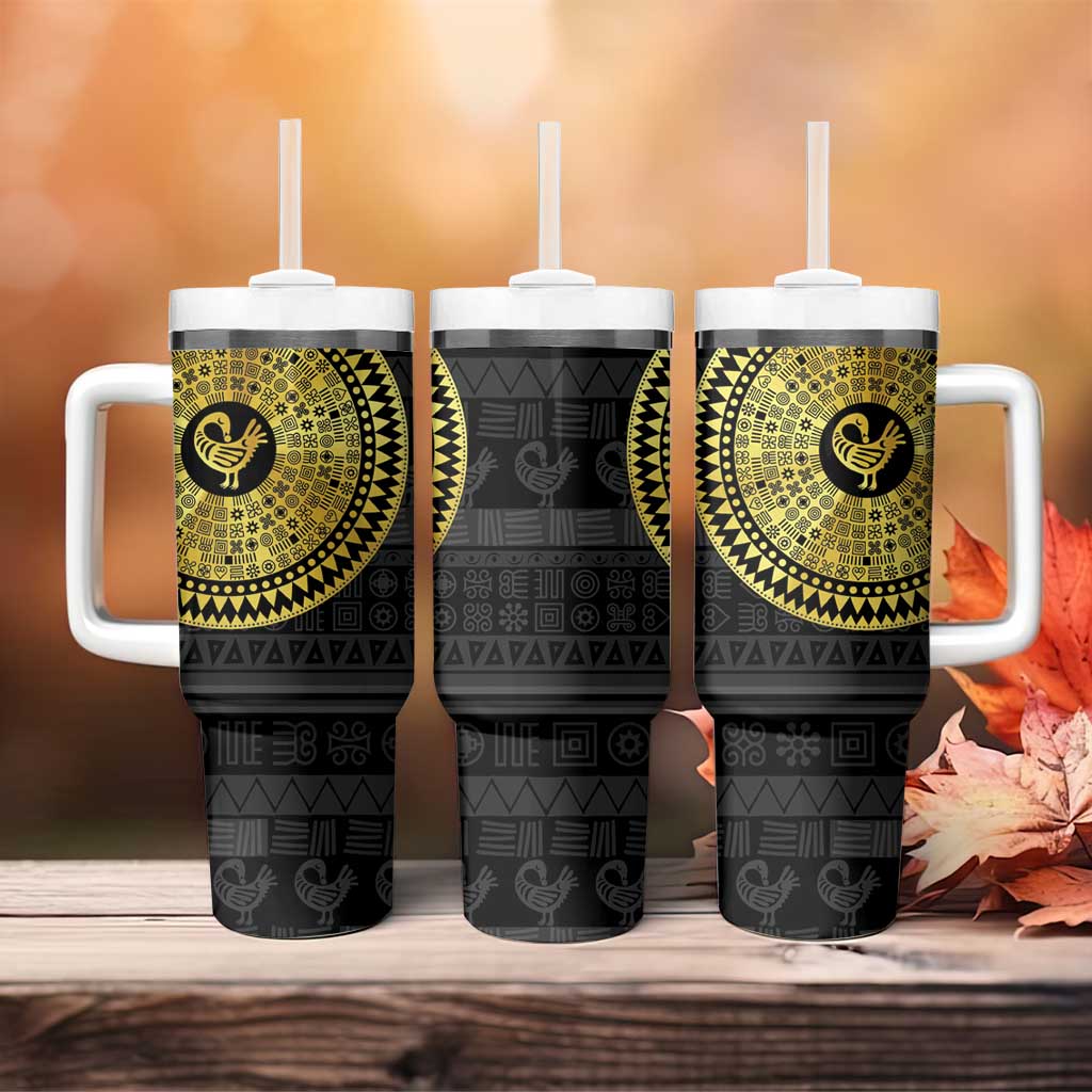 Sankofa Bird Tumbler With Handle Adinkra Symbols - Gold Version