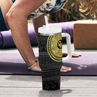 Sankofa Bird Tumbler With Handle Adinkra Symbols - Gold Version