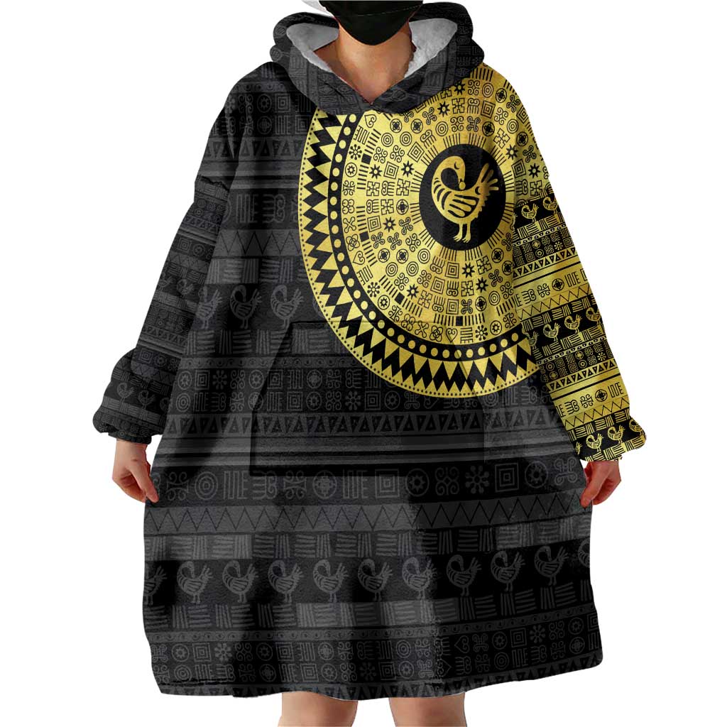 Sankofa Bird Wearable Blanket Hoodie Adinkra Symbols - Gold Version