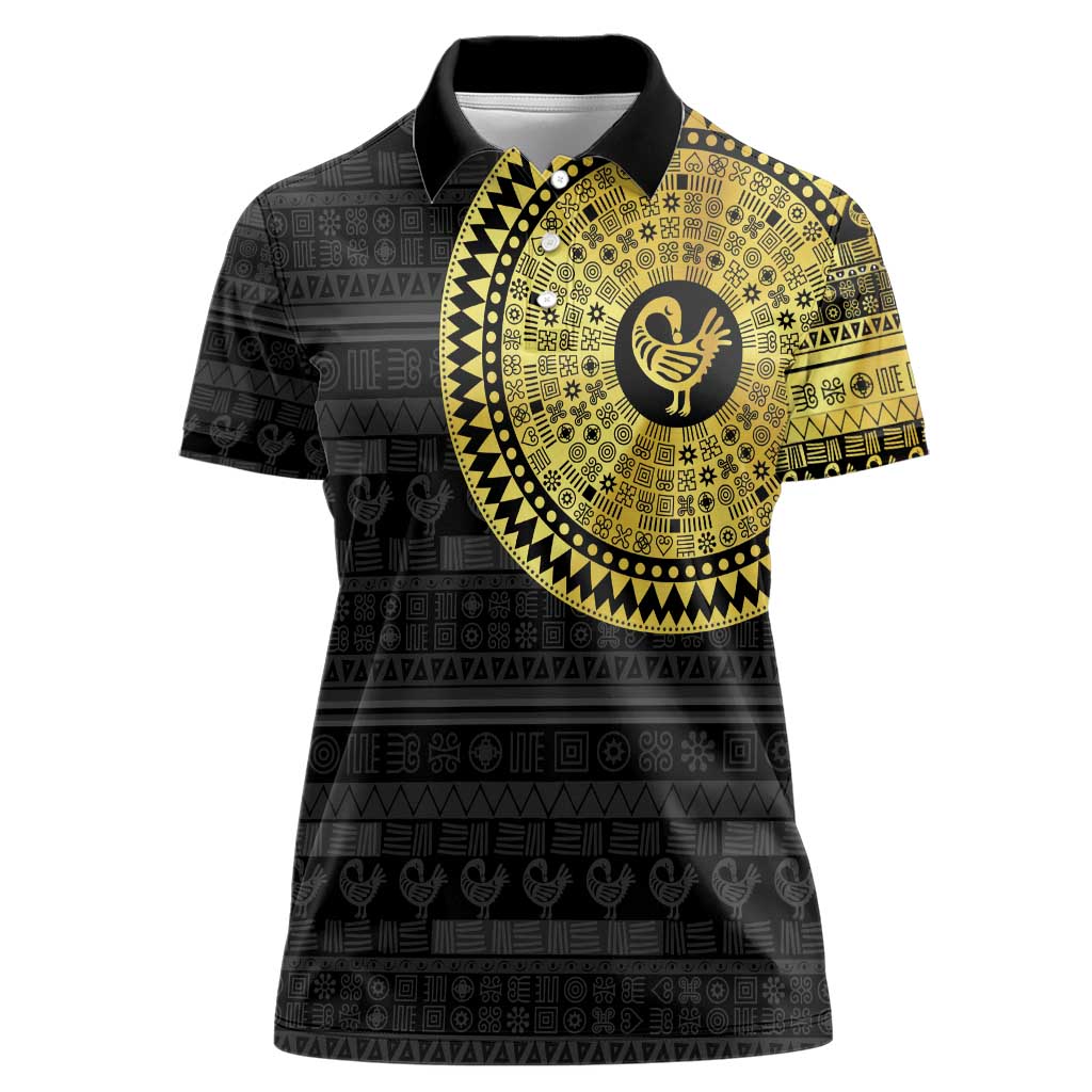 Sankofa Bird Women Polo Shirt Adinkra Symbols - Gold Version