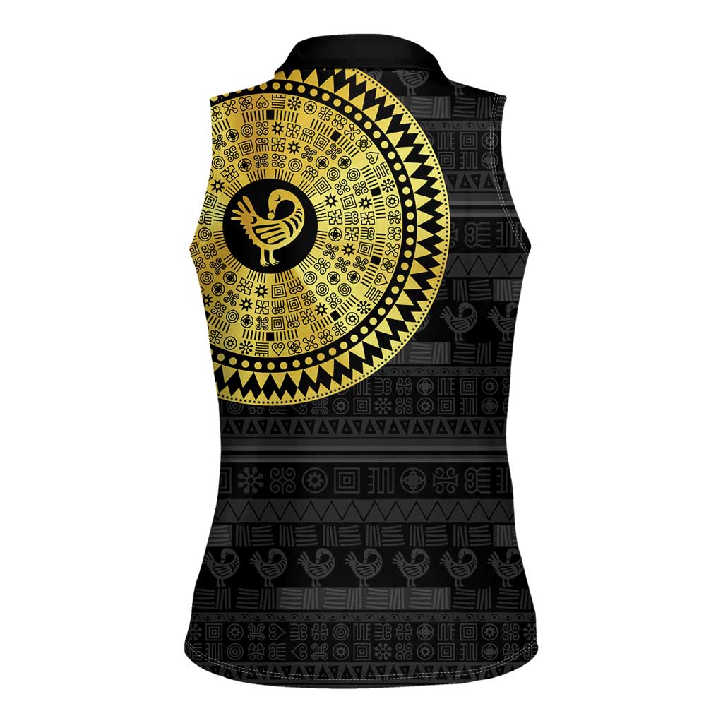Sankofa Bird Women Sleeveless Polo Shirt Adinkra Symbols - Gold Version