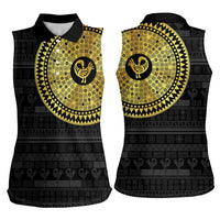 Sankofa Bird Women Sleeveless Polo Shirt Adinkra Symbols - Gold Version