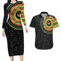 Sankofa Bird Adinkra Symbols Couples Matching Long Sleeve Bodycon Dress and Hawaiian Shirt African Culture