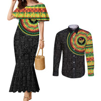 Sankofa Bird Adinkra Symbols Couples Matching Mermaid Dress and Long Sleeve Button Shirt African Culture