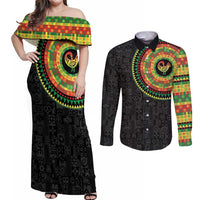 Sankofa Bird Adinkra Symbols Couples Matching Off Shoulder Maxi Dress and Long Sleeve Button Shirt African Culture