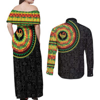 Sankofa Bird Adinkra Symbols Couples Matching Off Shoulder Maxi Dress and Long Sleeve Button Shirt African Culture